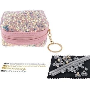 Jewelry Essentials Kit With Pink Sequin Zippered Pouch